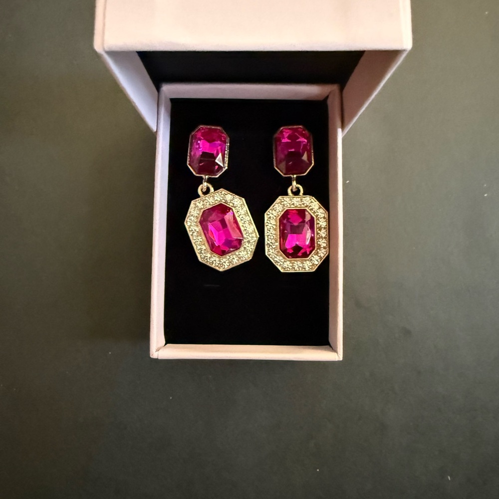 Mint Gold-Tone Bright Fuchsia Crystal Drop Earrings